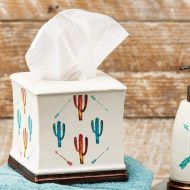 HiEnd Accents Bohemian Southwest Cactus Bathroom Tissue Holder, 5.9 x 5.7, Cream, Coral & Turquoise