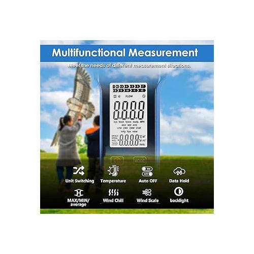  HoldPeak CFM Meter HVAC Anemometer with 270º Rotatable Detector, Handheld Wind Speed Meter Gauge with Touch Button, Waterproof Rechargeable Air Flow Velocity Measuring Device for HVAC Outdoor Sailing