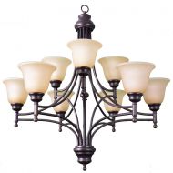 H HOMENHANCEMENTS HOMEnhancements- 9 Light Chandelier- Lubbock Series- Oil Rubbed Bronze Finish- Tea Stain Glass- 37 H x 37 W x 37 D- 9x60W (M)- LCH-9TS-RB