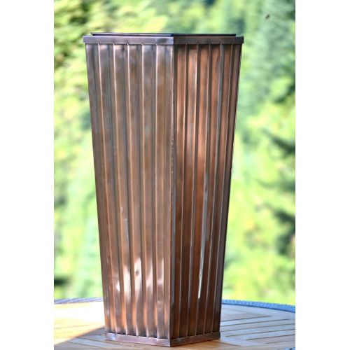  H Potter Tall Outdoor Indoor Planter Patio Deck Flower Ribbed Garden Planters Antique Copper Finish (Large)
