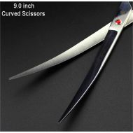 H-Honetuk 9 Premium Sharp Edge Dog Grooming Scissors Fur Clippers Professional Pet Scissors Straight Curved Shears with Case Silver Curved