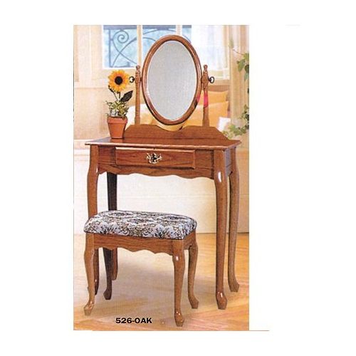  H-M SHOP Tranditional Oak Wood Vanity Set w/ Stool & Mirror