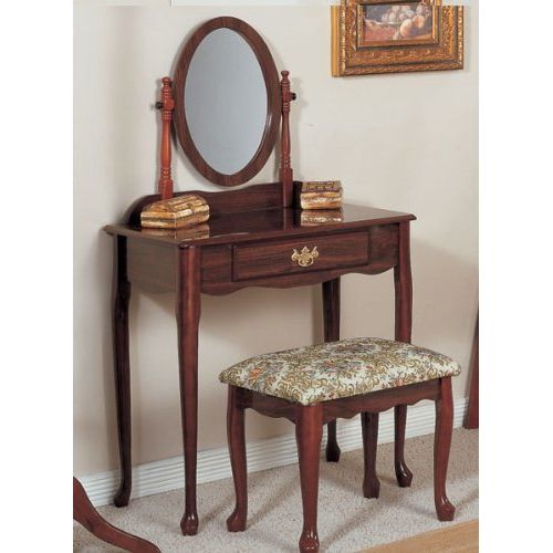  H-M SHOP Traditional Cherry Vanity Set w/ Stool and Mirror