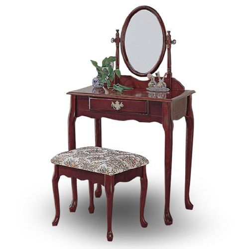  H-M SHOP Cherry Wood Queen Anne Vanity with Table & Bench Set