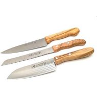 H. Herder Solingen 3er-Set Kuechenmesser Santoku Kochmesser Brotmesser Olive echter Solinger Handabzug