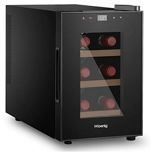  H.Koenig AGE6WV Weinkuehlschrank / 6 Flaschen / Temperatur von 8°C bis 18°C / LED-Temperaturanzeige / Holzlagerboeden