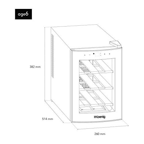  H.Koenig AGE6WV Weinkuehlschrank / 6 Flaschen / Temperatur von 8°C bis 18°C / LED-Temperaturanzeige / Holzlagerboeden