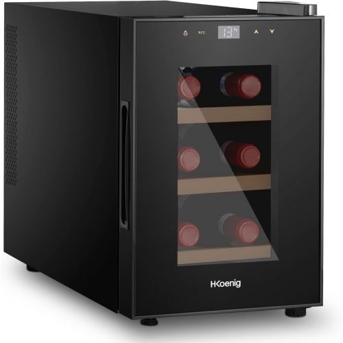  H.Koenig AGE6WV Weinkuehlschrank / 6 Flaschen / Temperatur von 8°C bis 18°C / LED-Temperaturanzeige / Holzlagerboeden