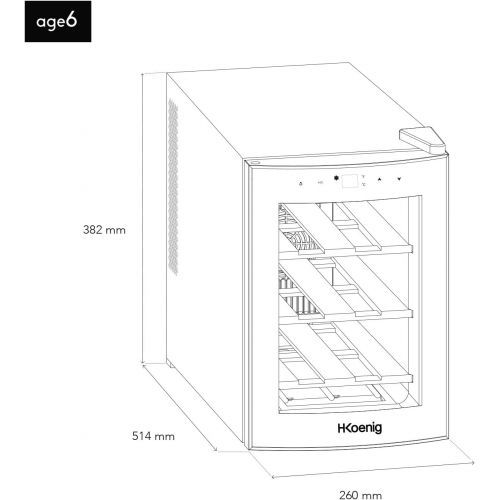  H.Koenig AGE6WV Weinkuehlschrank / 6 Flaschen / Temperatur von 8°C bis 18°C / LED-Temperaturanzeige / Holzlagerboeden