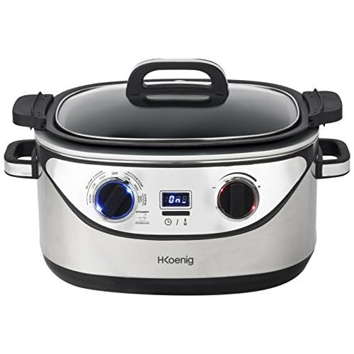  H.Koenig H.KOENIG SLCOOK30 Mulifunktions Slow Cooker/Kochfunktion / 7 vorprogrammierte Funktionen / 60°C bis 220°C / 5.6 L / 1350 W/silber, 5.6 liters, grau/schwarz