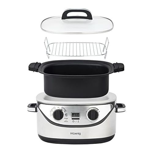  H.Koenig H.KOENIG SLCOOK30 Mulifunktions Slow Cooker/Kochfunktion / 7 vorprogrammierte Funktionen / 60°C bis 220°C / 5.6 L / 1350 W/silber, 5.6 liters, grau/schwarz