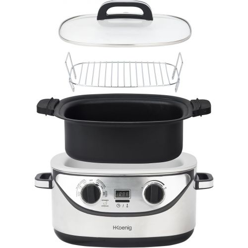  H.Koenig H.KOENIG SLCOOK30 Mulifunktions Slow Cooker/Kochfunktion / 7 vorprogrammierte Funktionen / 60°C bis 220°C / 5.6 L / 1350 W/silber, 5.6 liters, grau/schwarz