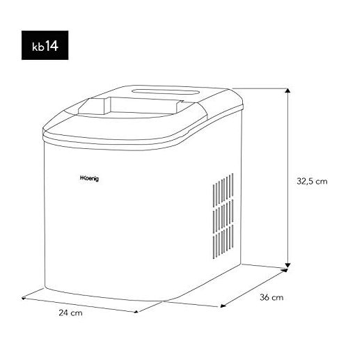  H.Koenig KB14 Eiswuerfelmaschine / Eismaschine / 12kg Eiswuerfel / Produktionszeit 6 - 13 Minuten / 2 Eiswuerfel-Groessen / ohne Wasseranschluss / 150 W / Edelstahl / silber