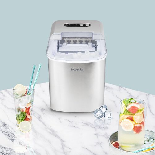  H.Koenig KB14 Eiswuerfelmaschine / Eismaschine / 12kg Eiswuerfel / Produktionszeit 6 - 13 Minuten / 2 Eiswuerfel-Groessen / ohne Wasseranschluss / 150 W / Edelstahl / silber