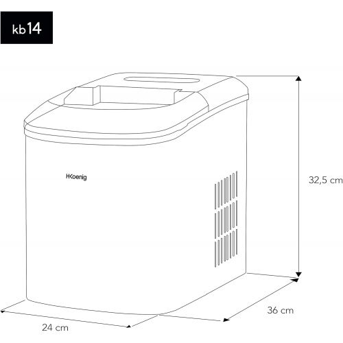  H.Koenig KB14 Eiswuerfelmaschine / Eismaschine / 12kg Eiswuerfel / Produktionszeit 6 - 13 Minuten / 2 Eiswuerfel-Groessen / ohne Wasseranschluss / 150 W / Edelstahl / silber