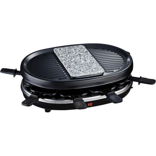  H.Koenig RP80 Raclette-Gerat / 8 Personen / Naturstein und Grillplatte / mit Pfannchen / 900 W / schwarz