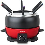 H.Koenig ALP1800 Electric Fondue Set / 6 People / 6 Fondue Forks / Temperature 25 °C to 190 °C / 2 L / Non Stick Coating / 800 W / Red / Black