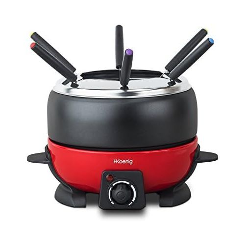  H.Koenig ALP1800 Electric Fondue Set / 6 People / 6 Fondue Forks / Temperature 25 °C to 190 °C / 2 L / Non Stick Coating / 800 W / Red / Black