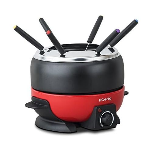  H.Koenig ALP1800 Electric Fondue Set / 6 People / 6 Fondue Forks / Temperature 25 °C to 190 °C / 2 L / Non Stick Coating / 800 W / Red / Black