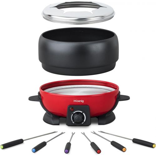  H.Koenig ALP1800 Electric Fondue Set / 6 People / 6 Fondue Forks / Temperature 25 °C to 190 °C / 2 L / Non Stick Coating / 800 W / Red / Black