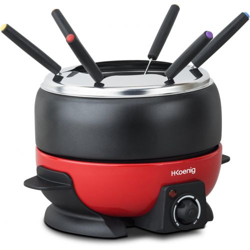  H.Koenig ALP1800 Electric Fondue Set / 6 People / 6 Fondue Forks / Temperature 25 °C to 190 °C / 2 L / Non Stick Coating / 800 W / Red / Black