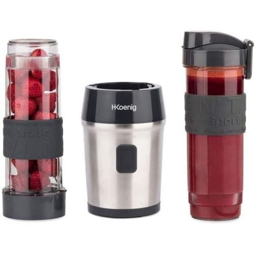  H.Koenig Smoothie Maker SMOO9 Mini Standmixer Mini Blender 300 Watt 570 ml Edelstahl 2 Kunststofflaschen BPA frei, Grau