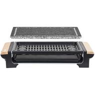 H.Koenig RP320 Barbecue Electric Table Grill / Marble Grill Plate / Cooking Grate / 1300 W / Wooden Handles
