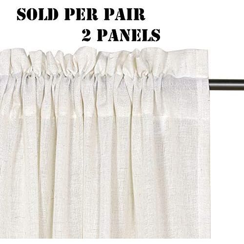  H.VERSAILTEX 52 - Inch Width by 96 - Inch Length Linen White Curtains Light Filtering Draperies for Living RoomBedroomKids RoomKitchen, Rod Pocket Window Panels -Set of 2, White