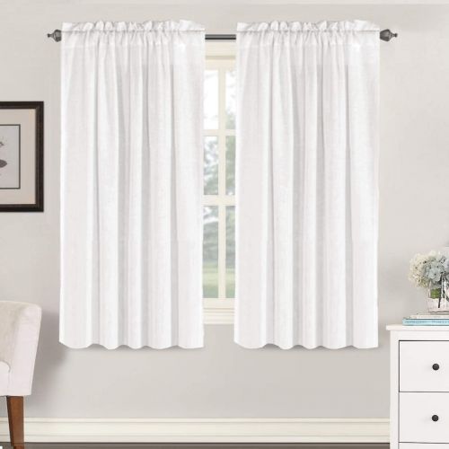  H.VERSAILTEX 52 - Inch Width by 96 - Inch Length Linen White Curtains Light Filtering Draperies for Living RoomBedroomKids RoomKitchen, Rod Pocket Window Panels -Set of 2, White