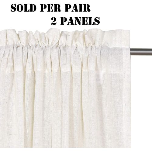  H.VERSAILTEX 52 - Inch Width by 96 - Inch Length Linen White Curtains Light Filtering Draperies for Living RoomBedroomKids RoomKitchen, Rod Pocket Window Panels -Set of 2, White