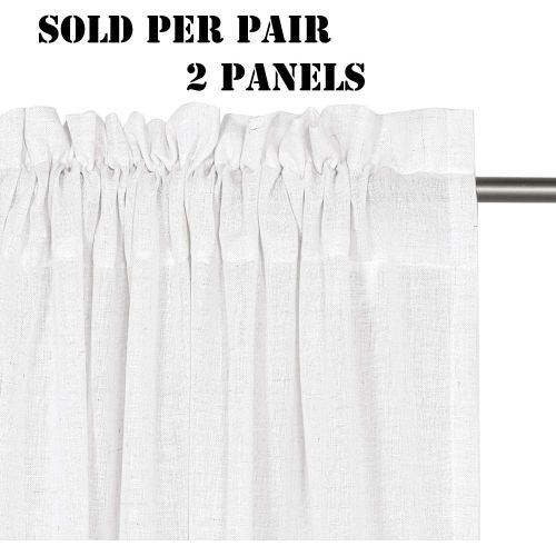  H.VERSAILTEX 52 - Inch Width by 96 - Inch Length Linen White Curtains Light Filtering Draperies for Living RoomBedroomKids RoomKitchen, Rod Pocket Window Panels -Set of 2, White