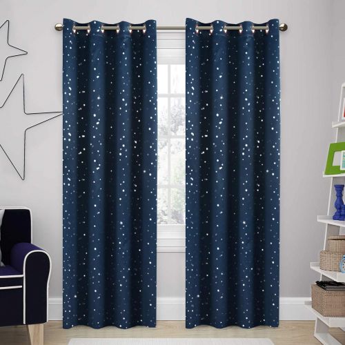  H.VERSAILTEX Full Blackout Curtains for Bedroom - Thermal Insulated Nursery Essential Starry Night Sleep-Enhancing Ring Top Drape Primitive Navy Stars Window Treatment for Kids Room (2 Panels,