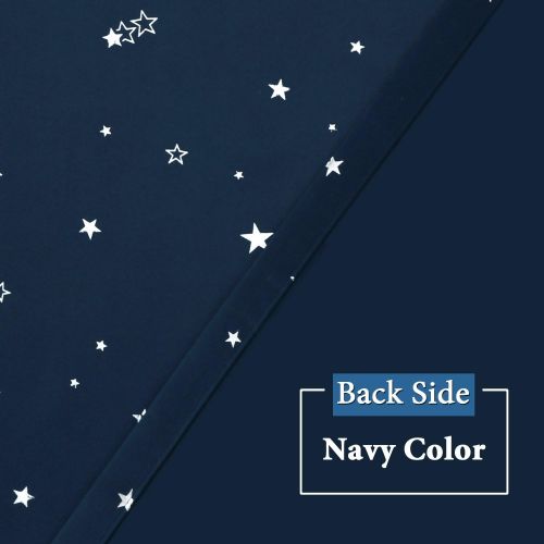  H.VERSAILTEX Full Blackout Curtains for Bedroom - Thermal Insulated Nursery Essential Starry Night Sleep-Enhancing Ring Top Drape Primitive Navy Stars Window Treatment for Kids Room (2 Panels,