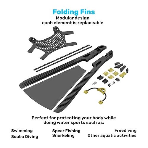  Folding Fins - Scuba Diving Full Foot Fins - Lightweight and Durable