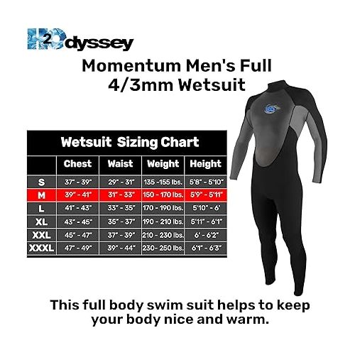  Momentum 4/3mm Wetsuit for Men - Mens Long Sleeve Swimsuit for Surf Board and Deep Sea Diving - 4 Way Stretch Material Mens Swimsuit