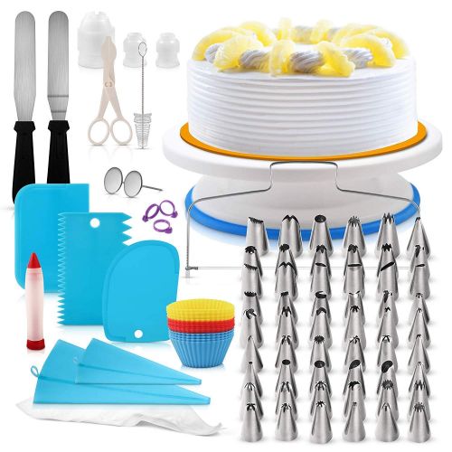  H3 Innovations- 118pc Cake Decorating Supplies | Cake Decorating Kit | Cake Turntable | Numbered Piping Frosting Tips with Guide | Cake Leveler | Cake Stand | Cupcake Decorating |