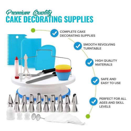  H3 Innovations- 118pc Cake Decorating Supplies | Cake Decorating Kit | Cake Turntable | Numbered Piping Frosting Tips with Guide | Cake Leveler | Cake Stand | Cupcake Decorating |