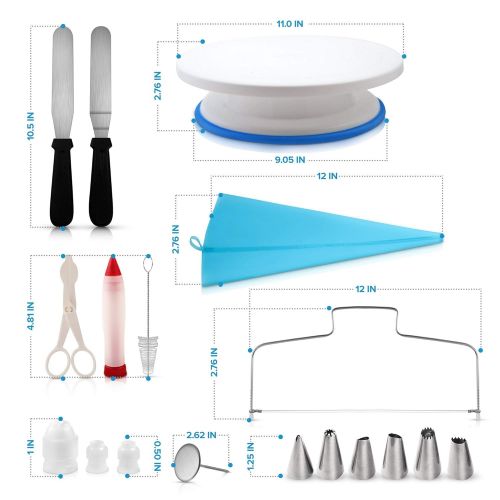  H3 Innovations- 118pc Cake Decorating Supplies | Cake Decorating Kit | Cake Turntable | Numbered Piping Frosting Tips with Guide | Cake Leveler | Cake Stand | Cupcake Decorating |