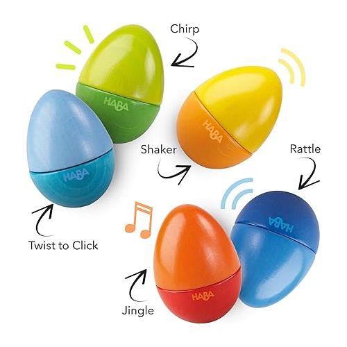  HABA Musical Eggs - 5 Wooden Eggs with Acoustic Sounds, Made in Germany, Kids Musical Instruments, Montessori Toys, Learning Toys & Music Play 2 yrs+