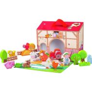 HABA On the Farm Large Portable Take Along Play Set with 22 Wooden Pieces (Made in Germany)
