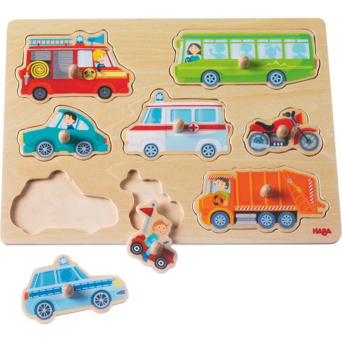  [아마존 핫딜] [아마존핫딜]HABA 301940 - Greifpuzzle Fahrzeug-Welt | Holzspielzeug ab 12 Monaten | 8-teiliges Puzzle aus Holz mit bunten Fahrzeugmotiven | Mit grossen Knoepfen zum Greifen