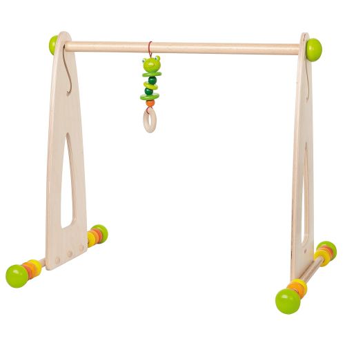  Visit the HABA Store HABA Color Fun Play Gym - Wooden Activity Center with Adjustable Height, Sliding Discs and Dangling Frog