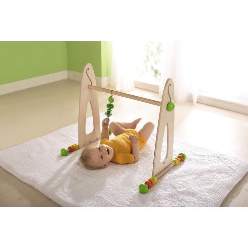  Visit the HABA Store HABA Color Fun Play Gym - Wooden Activity Center with Adjustable Height, Sliding Discs and Dangling Frog