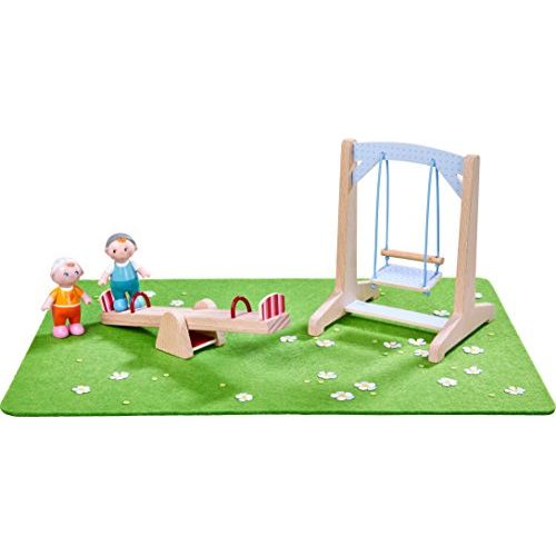  HABA Little Friends Playground Play Set with Swing, See-Saw, Meadow and Two Babies - Bendy Doll Accessory