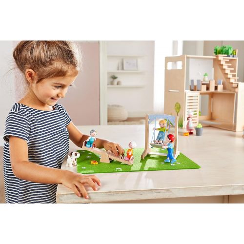  HABA Little Friends Playground Play Set with Swing, See-Saw, Meadow and Two Babies - Bendy Doll Accessory