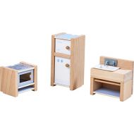 HABA Little Friends Kitchen Room Set - Wooden Dollhouse Furniture for 4 Bendy Dolls