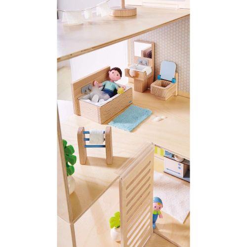  HABA Little Friends Bathroom Set - Wooden Dollhouse Furniture for 4 Bendy Dolls