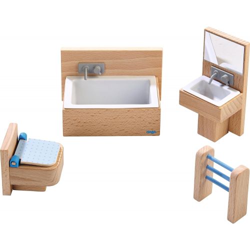  HABA Little Friends Bathroom Set - Wooden Dollhouse Furniture for 4 Bendy Dolls