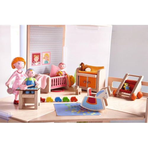  HABA Little Friends Childrens Nursery Room - Dollhouse Furniture for 4 Bendy Dolls