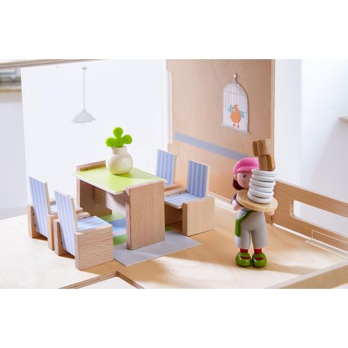  HABA Little Friends Dining Room - Wooden Dollhouse Furniture for 4 Bendy Dolls